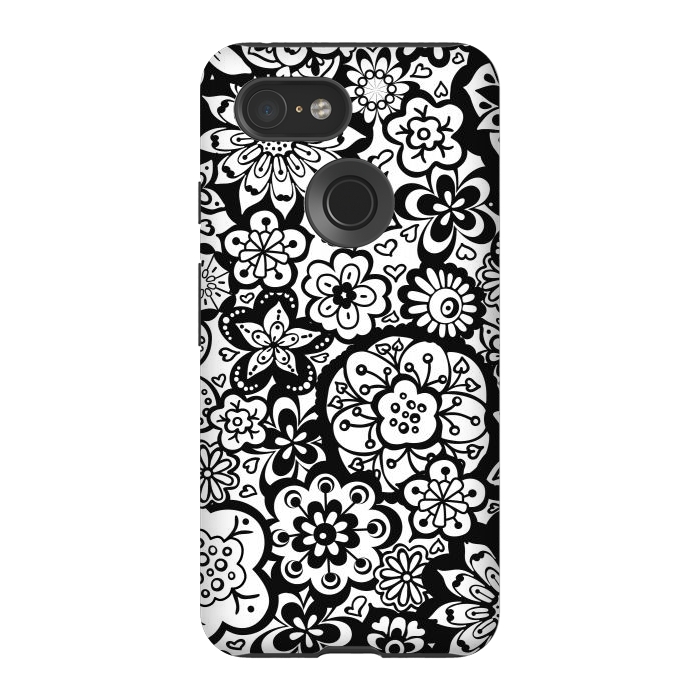 Pixel 3 StrongFit Beautiful Bouquet of Blooms-Black and White by Paula Ohreen