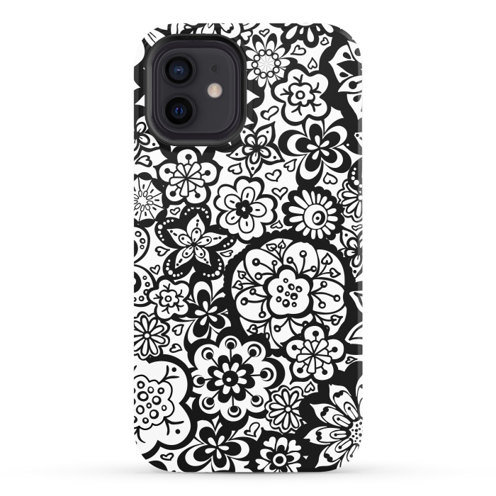 iPhone 12 StrongFit Beautiful Bouquet of Blooms-Black and White by Paula Ohreen