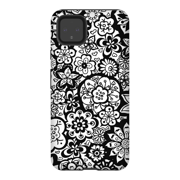 Pixel 4XL StrongFit Beautiful Bouquet of Blooms-Black and White by Paula Ohreen