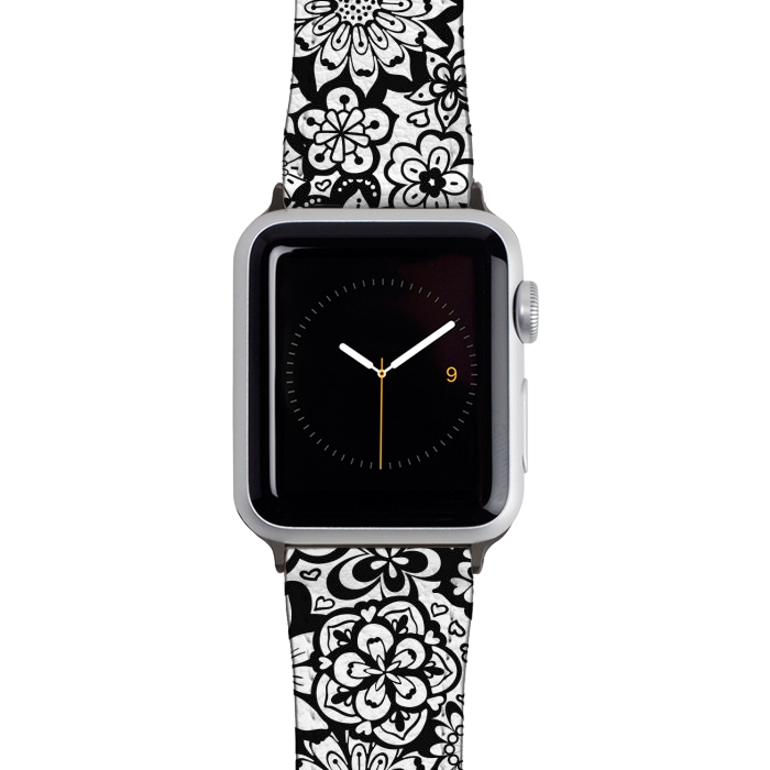 Watch 38mm / 40mm Strap PU leather Beautiful Bouquet of Blooms-Black and White by Paula Ohreen