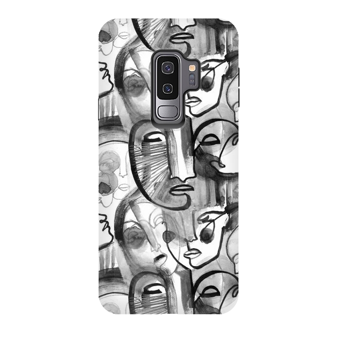 Galaxy S9 plus StrongFit Tribal ink line art portaits by Oana 