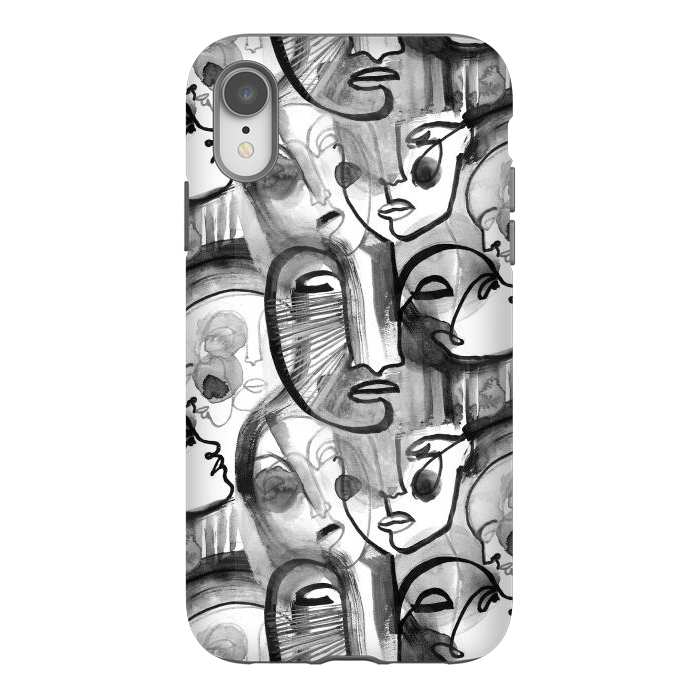 iPhone Xr StrongFit Tribal ink line art portaits by Oana 