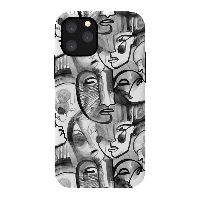 iPhone 11 Pro StrongFit Tribal ink line art portaits by Oana 