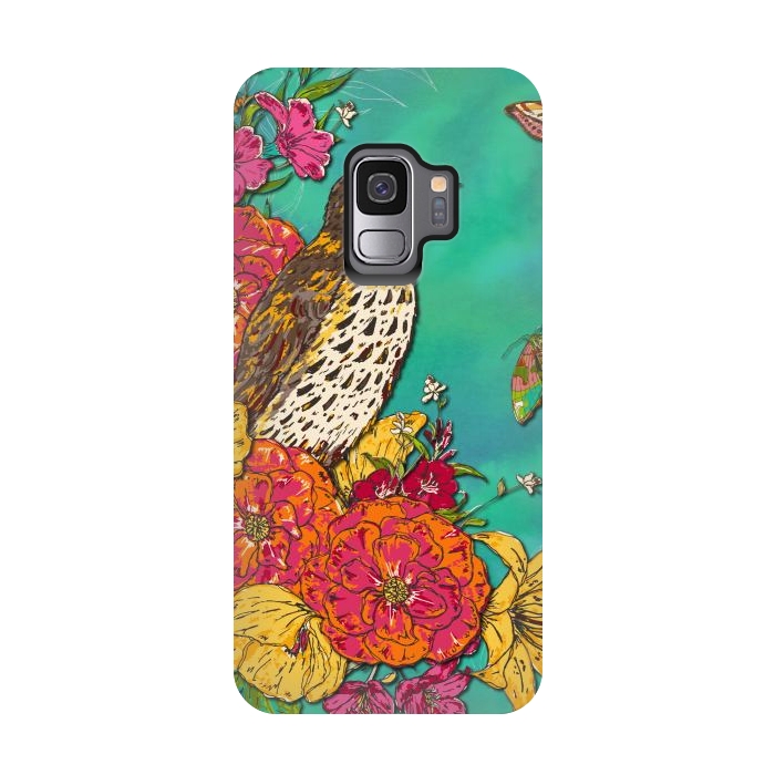 Galaxy S9 StrongFit Floral Songthrush by Lotti Brown