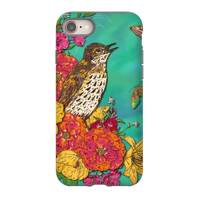 iPhone 8 StrongFit Floral Songthrush by Lotti Brown