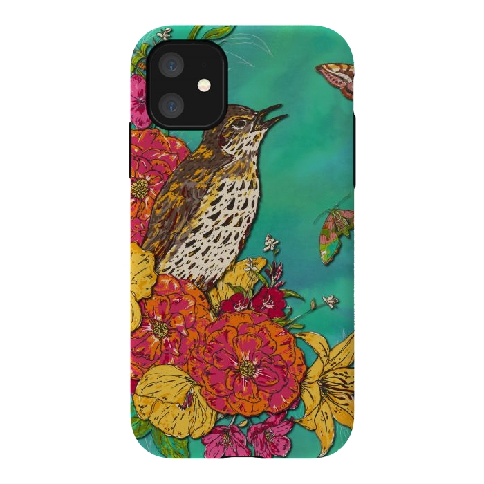 iPhone 11 StrongFit Floral Songthrush by Lotti Brown