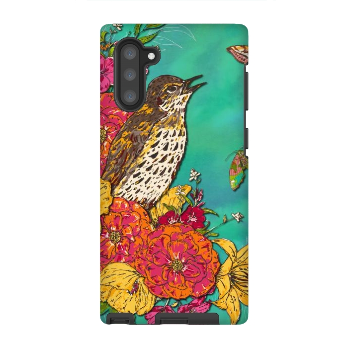 Galaxy Note 10 StrongFit Floral Songthrush by Lotti Brown