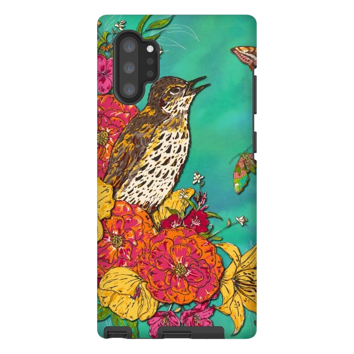 Galaxy Note 10 plus StrongFit Floral Songthrush by Lotti Brown