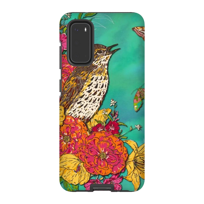 Galaxy S20 StrongFit Floral Songthrush by Lotti Brown