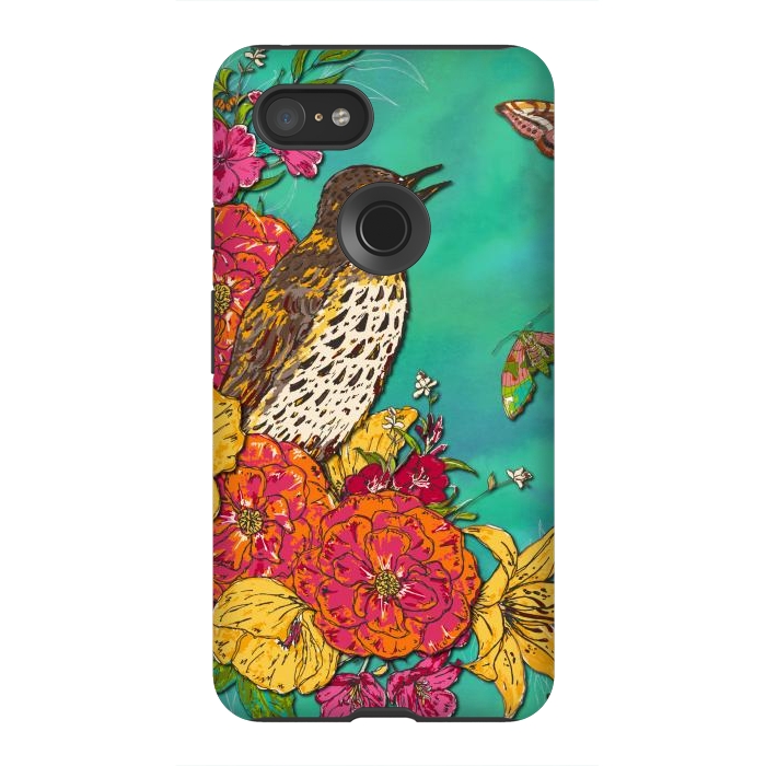 Pixel 3XL StrongFit Floral Songthrush by Lotti Brown