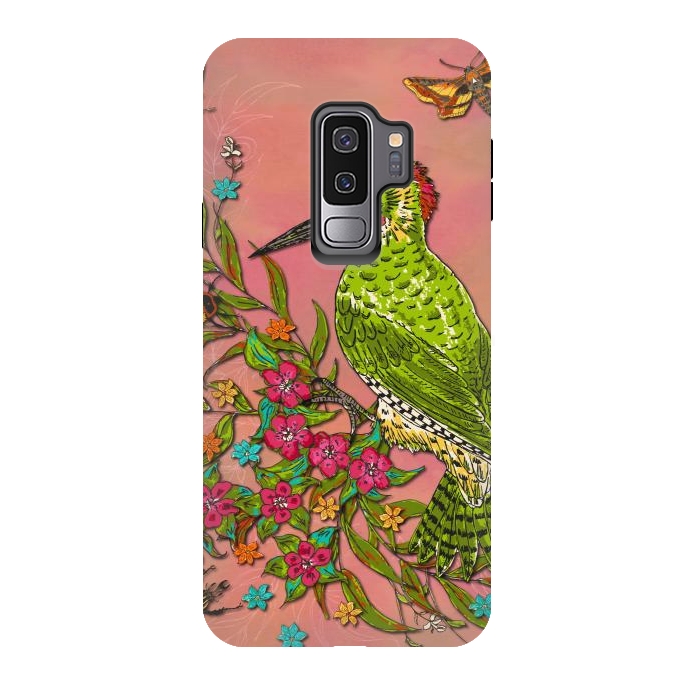 Galaxy S9 plus StrongFit Floral Woodpecker by Lotti Brown