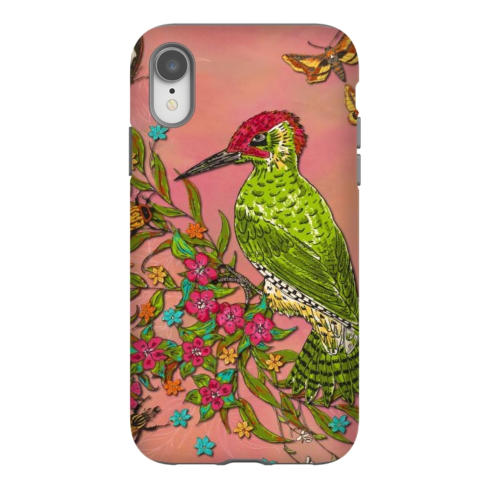 iPhone Xr StrongFit Floral Woodpecker by Lotti Brown