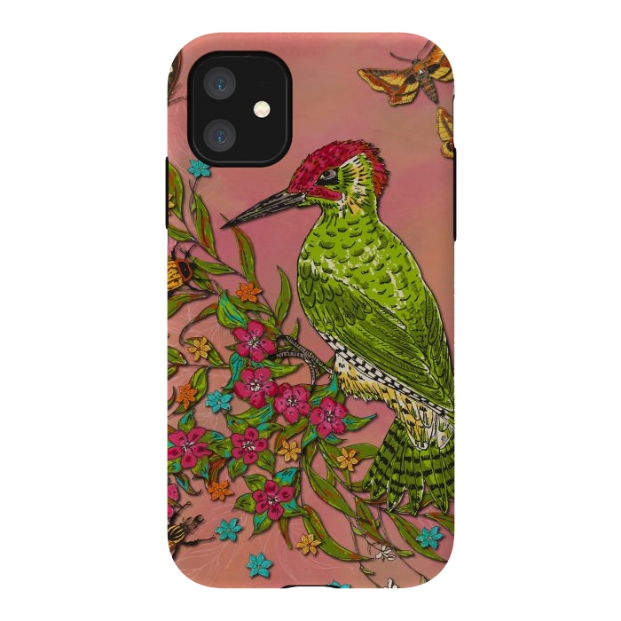 iPhone 11 StrongFit Floral Woodpecker by Lotti Brown