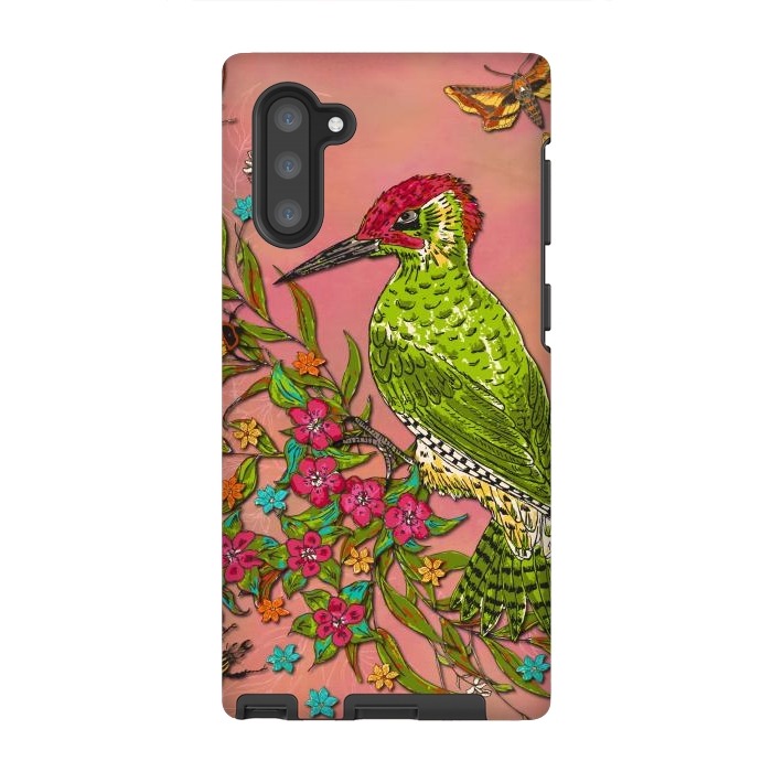 Galaxy Note 10 StrongFit Floral Woodpecker by Lotti Brown