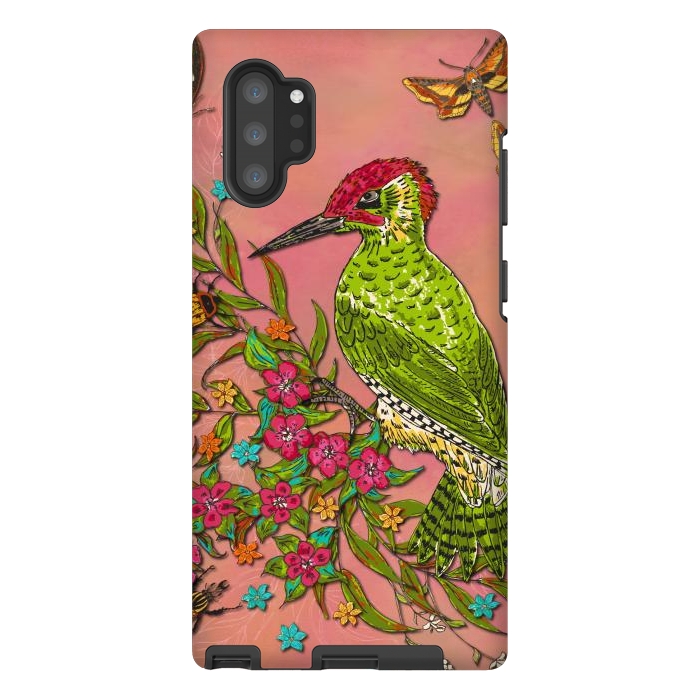 Galaxy Note 10 plus StrongFit Floral Woodpecker by Lotti Brown