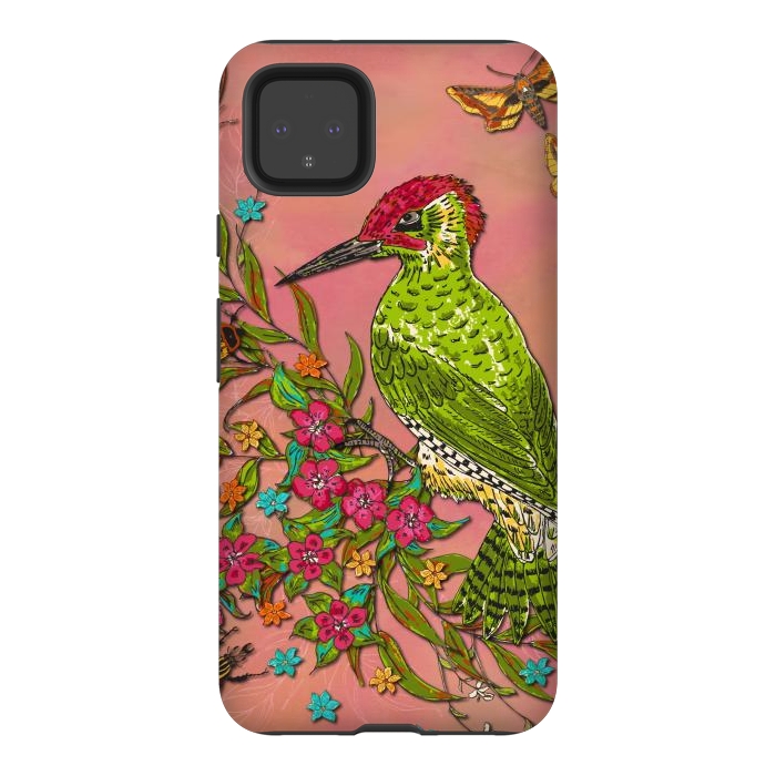 Pixel 4XL StrongFit Floral Woodpecker by Lotti Brown