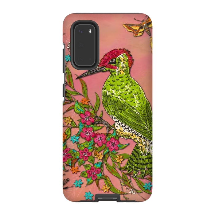 Galaxy S20 StrongFit Floral Woodpecker by Lotti Brown