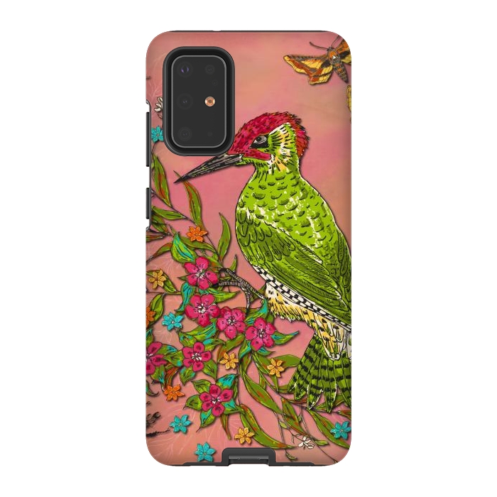 Galaxy S20 Plus StrongFit Floral Woodpecker by Lotti Brown