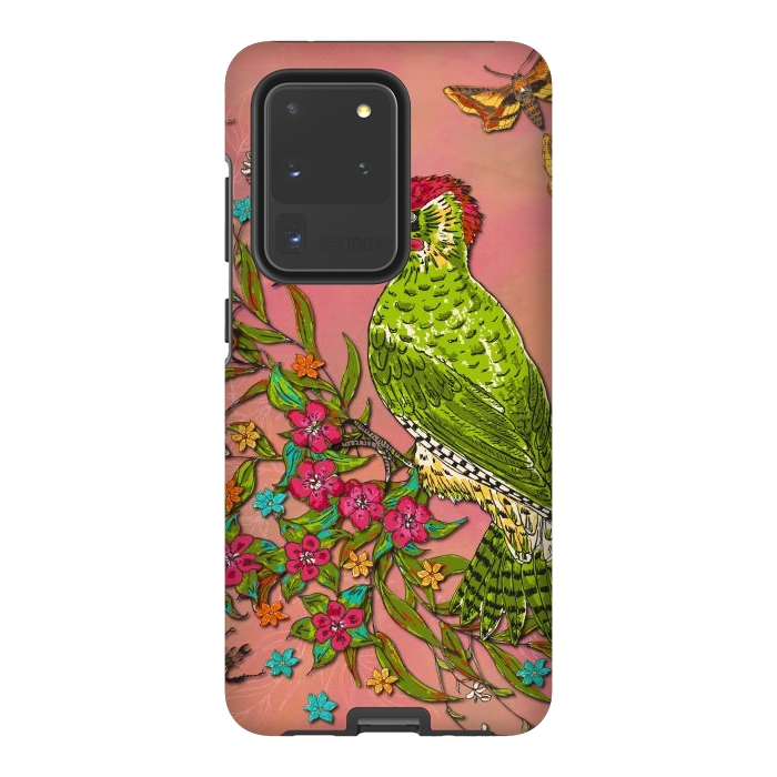Galaxy S20 Ultra StrongFit Floral Woodpecker by Lotti Brown