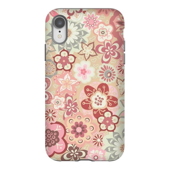 iPhone Xr StrongFit Beautiful Bouquet of Blooms-Beige and Pink by Paula Ohreen