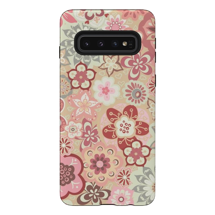 Galaxy S10 StrongFit Beautiful Bouquet of Blooms-Beige and Pink by Paula Ohreen