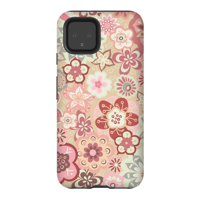 Pixel 4 StrongFit Beautiful Bouquet of Blooms-Beige and Pink by Paula Ohreen