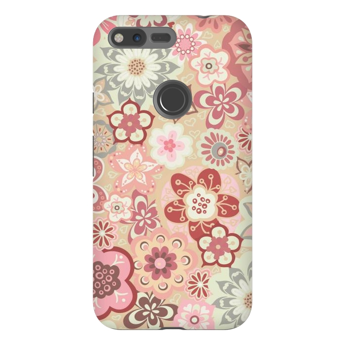 Pixel XL StrongFit Beautiful Bouquet of Blooms-Beige and Pink by Paula Ohreen