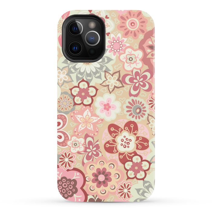 iPhone 12 Pro Max StrongFit Beautiful Bouquet of Blooms-Beige and Pink by Paula Ohreen