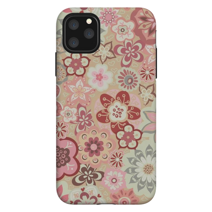 iPhone 11 Pro Max StrongFit Beautiful Bouquet of Blooms-Beige and Pink by Paula Ohreen