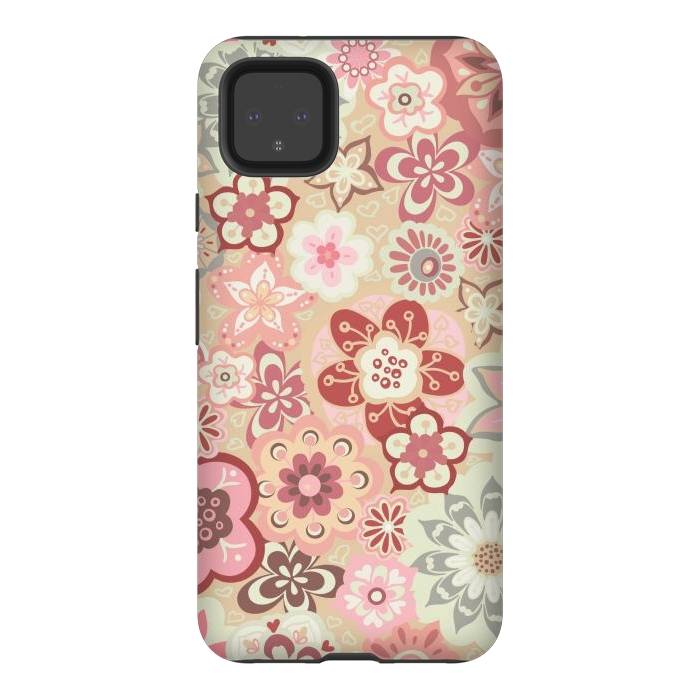 Pixel 4XL StrongFit Beautiful Bouquet of Blooms-Beige and Pink by Paula Ohreen