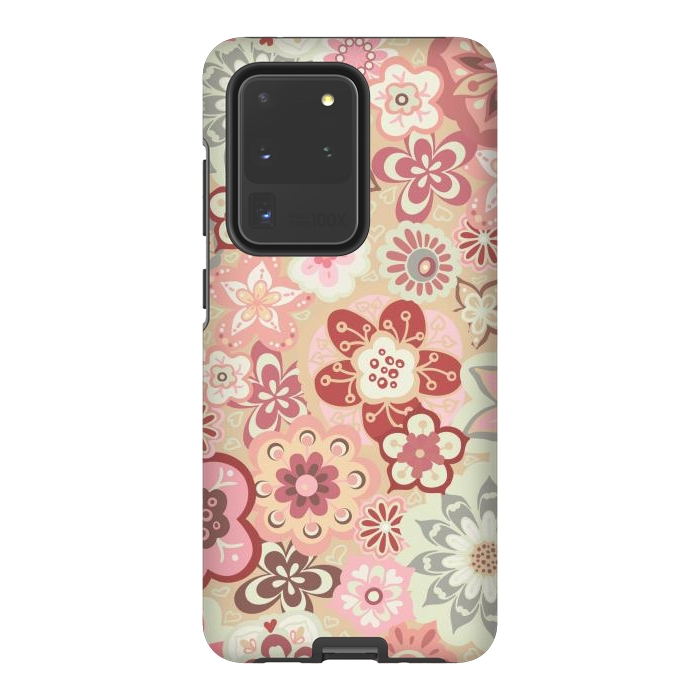 Galaxy S20 Ultra StrongFit Beautiful Bouquet of Blooms-Beige and Pink by Paula Ohreen