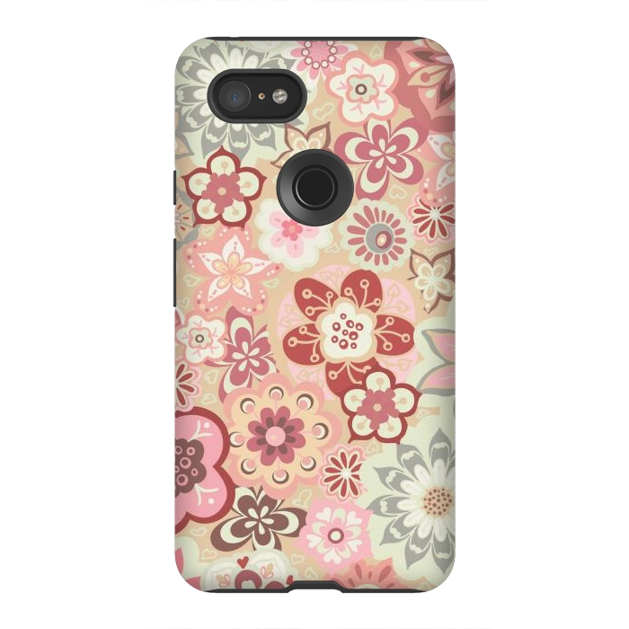 Pixel 3XL StrongFit Beautiful Bouquet of Blooms-Beige and Pink by Paula Ohreen