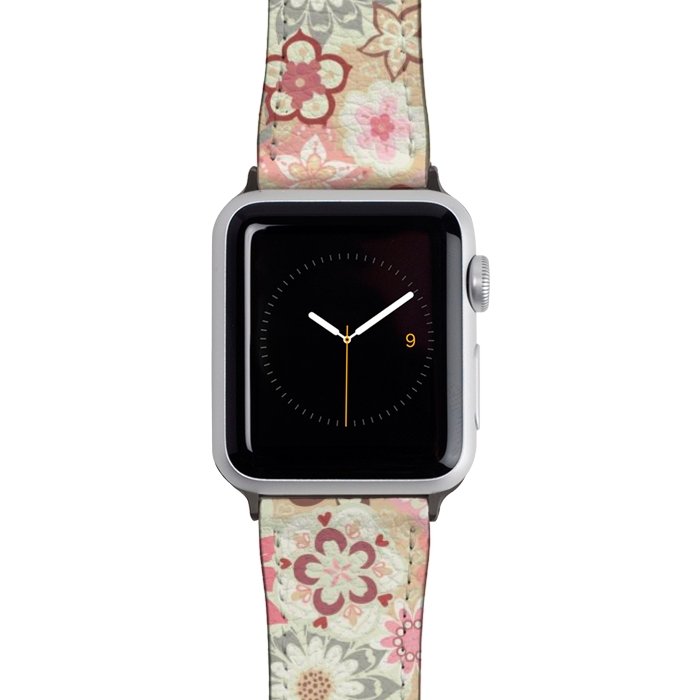 Watch 42mm / 44mm Strap PU leather Beautiful Bouquet of Blooms-Beige and Pink by Paula Ohreen