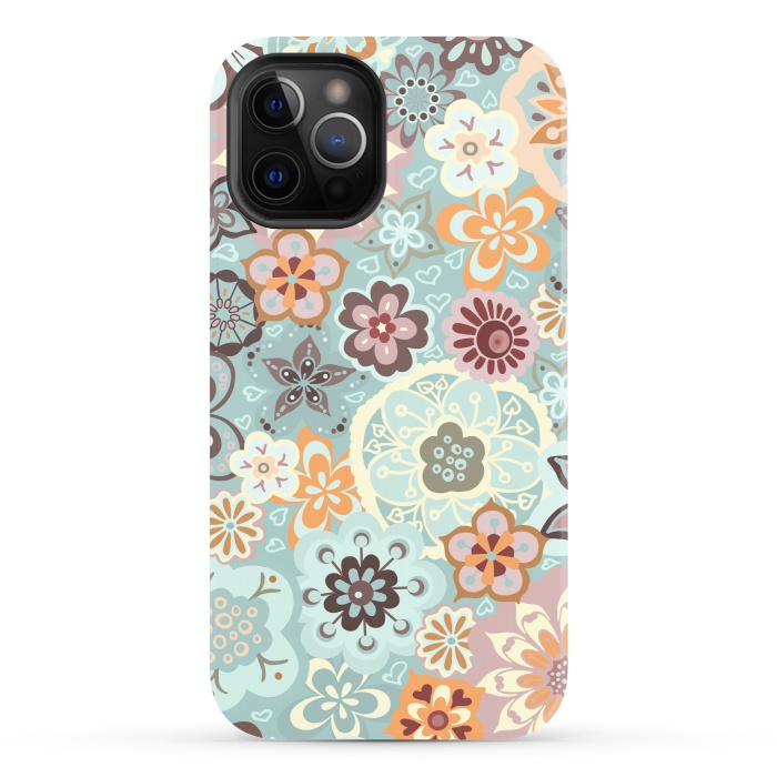 iPhone 12 Pro StrongFit Beautiful Bouquet of Blooms-Blue and Pink by Paula Ohreen