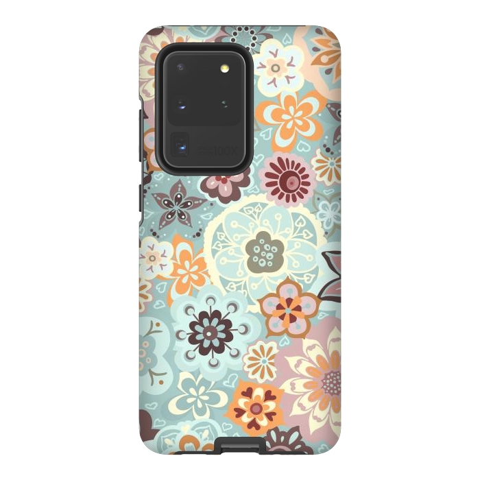 Galaxy S20 Ultra StrongFit Beautiful Bouquet of Blooms-Blue and Pink by Paula Ohreen