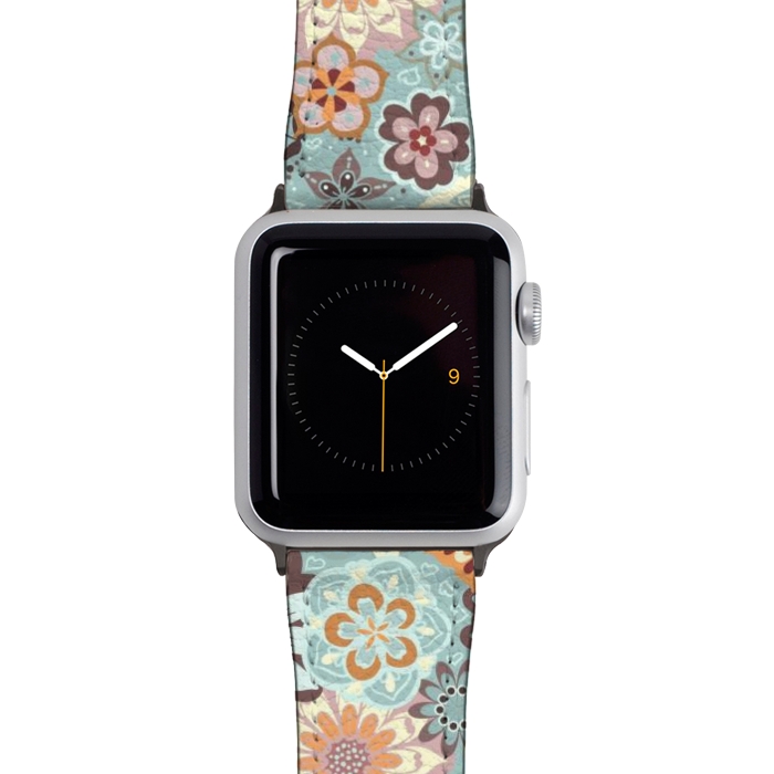 Watch 42mm / 44mm Strap PU leather Beautiful Bouquet of Blooms-Blue and Pink by Paula Ohreen