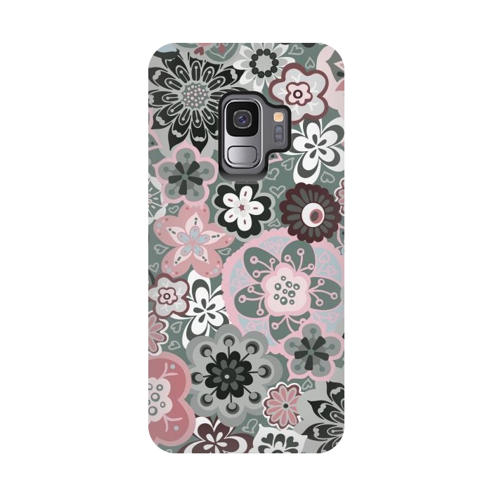 Galaxy S9 StrongFit Beautiful Bouquet of Blooms-Dark Grey and Pink by Paula Ohreen