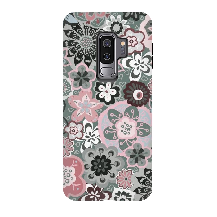 Galaxy S9 plus StrongFit Beautiful Bouquet of Blooms-Dark Grey and Pink by Paula Ohreen