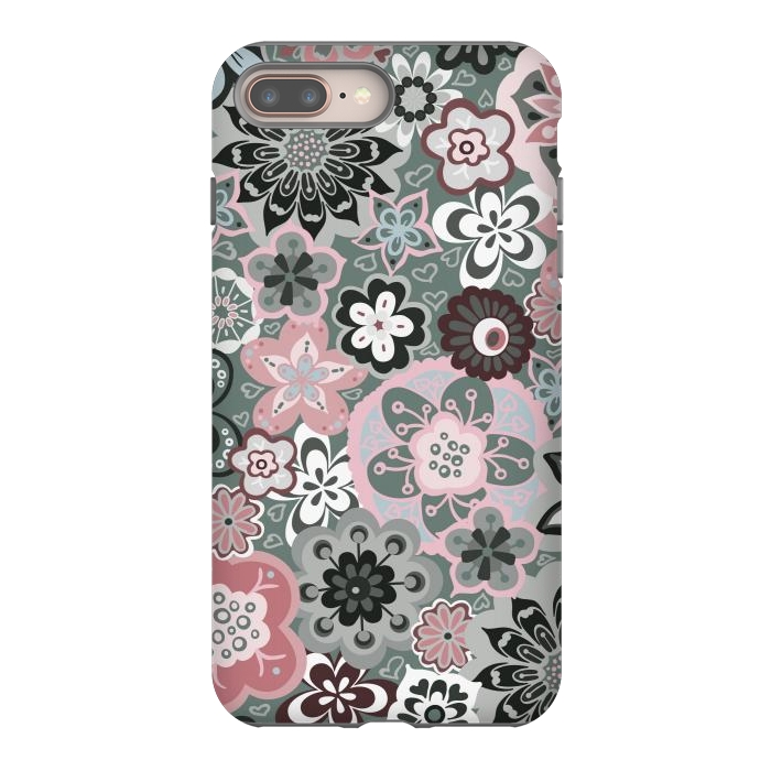 iPhone 8 plus StrongFit Beautiful Bouquet of Blooms-Dark Grey and Pink by Paula Ohreen