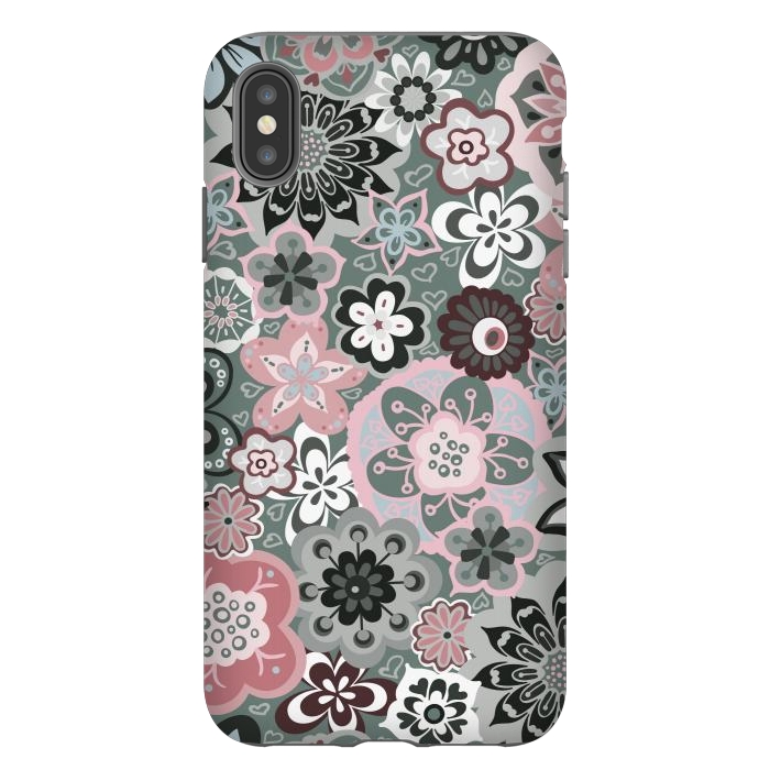 iPhone Xs Max StrongFit Beautiful Bouquet of Blooms-Dark Grey and Pink by Paula Ohreen
