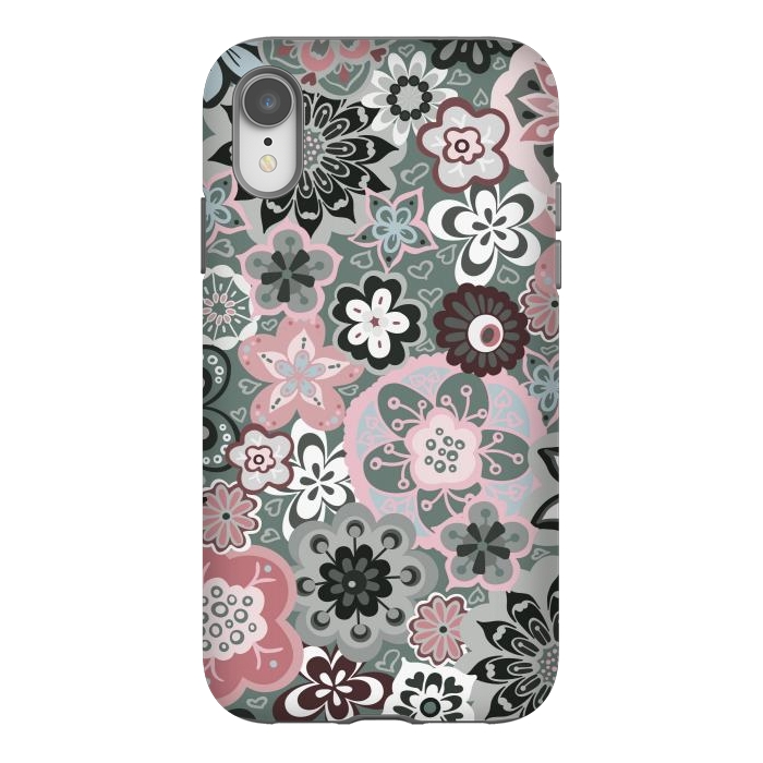iPhone Xr StrongFit Beautiful Bouquet of Blooms-Dark Grey and Pink by Paula Ohreen