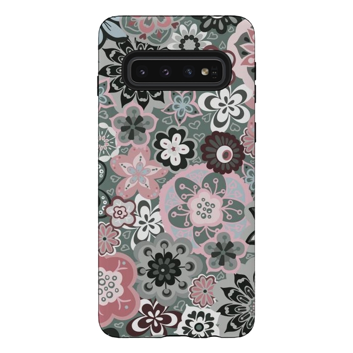 Galaxy S10 StrongFit Beautiful Bouquet of Blooms-Dark Grey and Pink by Paula Ohreen