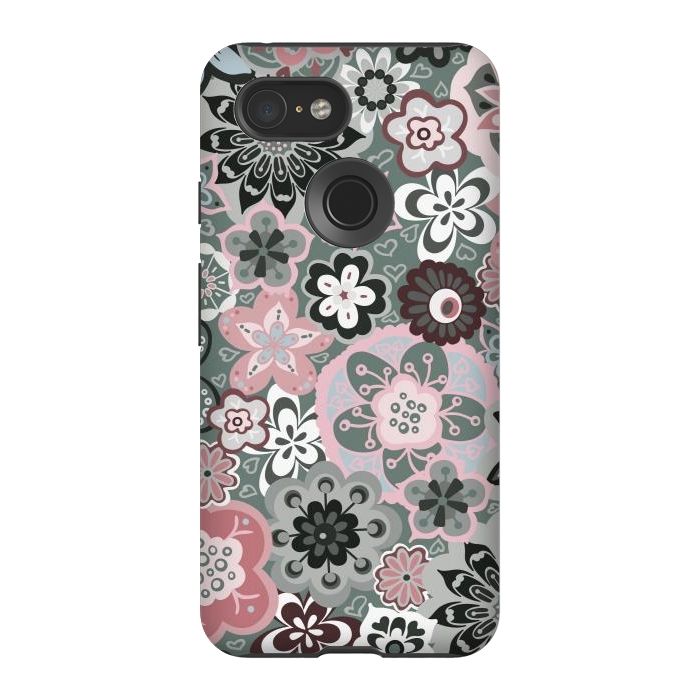 Pixel 3 StrongFit Beautiful Bouquet of Blooms-Dark Grey and Pink by Paula Ohreen