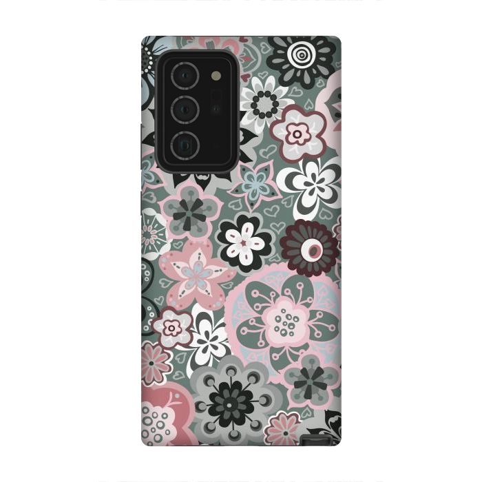 Galaxy Note 20 Ultra StrongFit Beautiful Bouquet of Blooms-Dark Grey and Pink by Paula Ohreen