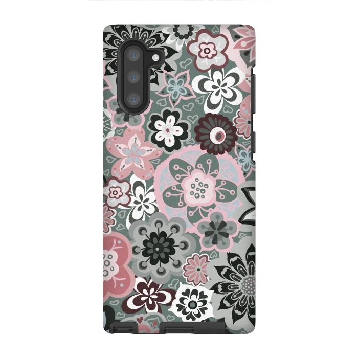 Galaxy Note 10 StrongFit Beautiful Bouquet of Blooms-Dark Grey and Pink by Paula Ohreen