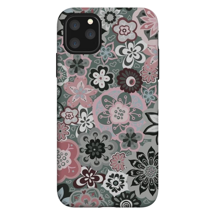 iPhone 11 Pro Max StrongFit Beautiful Bouquet of Blooms-Dark Grey and Pink by Paula Ohreen
