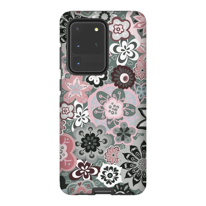 Galaxy S20 Ultra StrongFit Beautiful Bouquet of Blooms-Dark Grey and Pink by Paula Ohreen