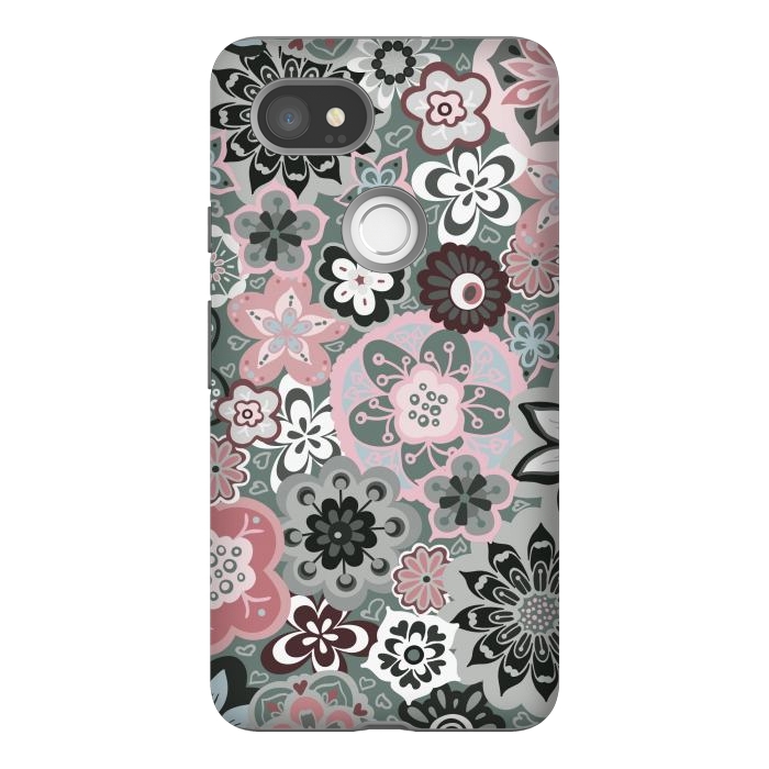 Pixel 2XL StrongFit Beautiful Bouquet of Blooms-Dark Grey and Pink by Paula Ohreen