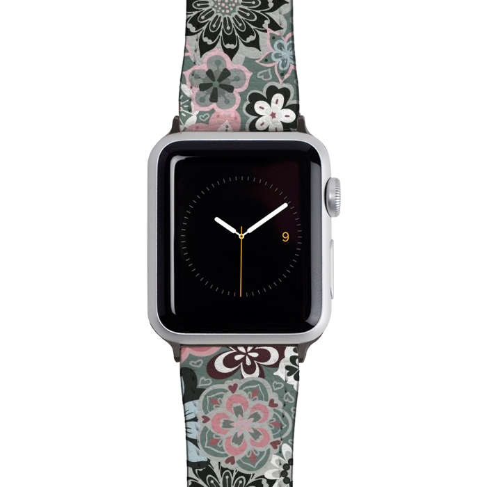 Watch 38mm / 40mm Strap PU leather Beautiful Bouquet of Blooms-Dark Grey and Pink by Paula Ohreen