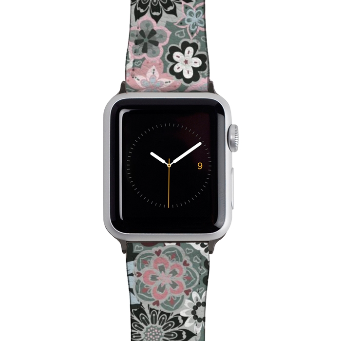 Watch 42mm / 44mm Strap PU leather Beautiful Bouquet of Blooms-Dark Grey and Pink by Paula Ohreen